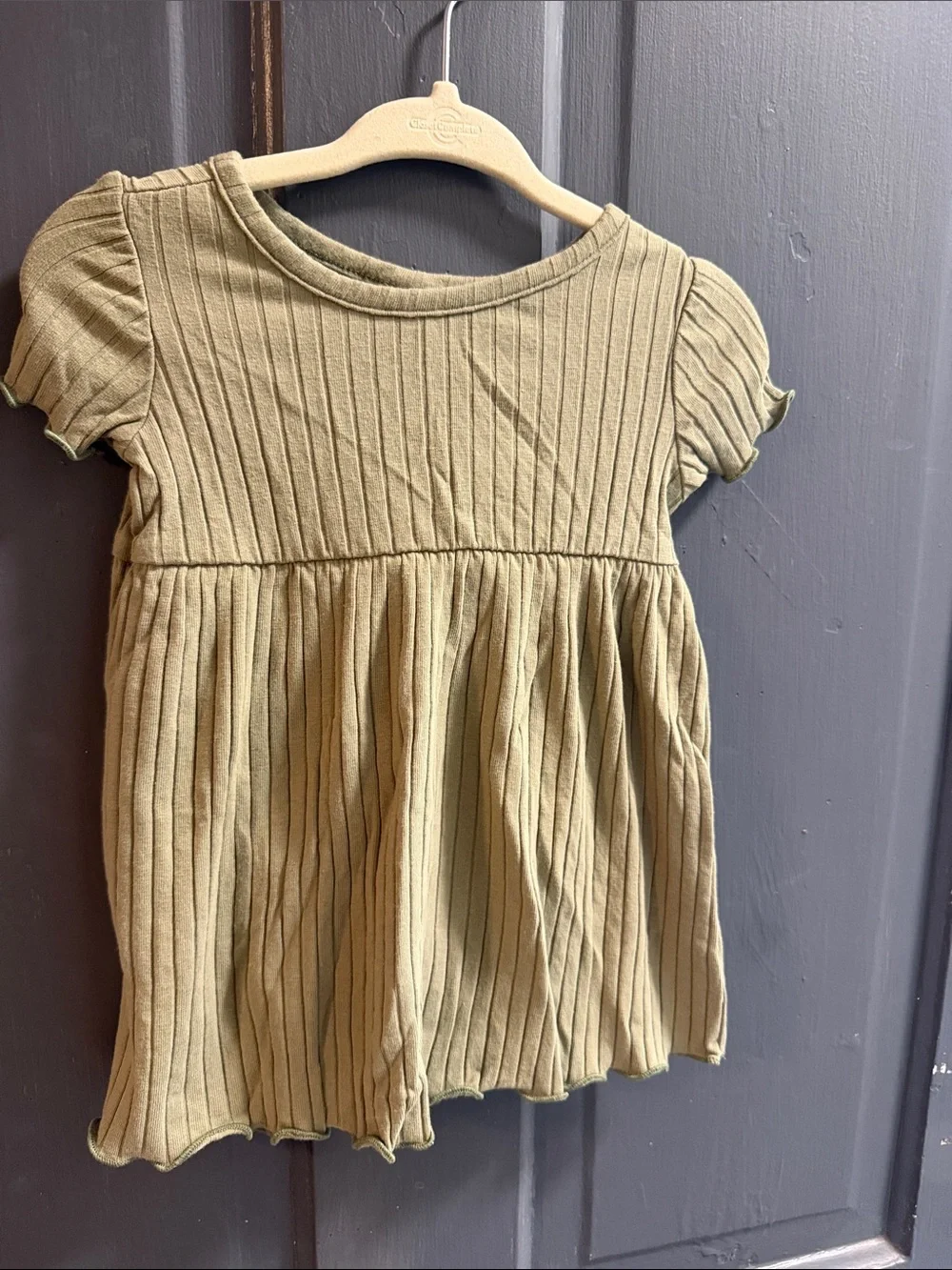 Baby Girl Ribbed Knit Dress in Olive Green
